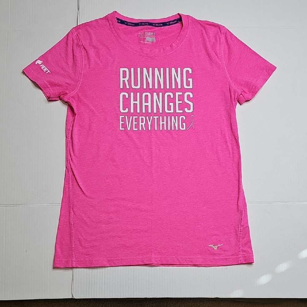 Mizuno Women's Performance Graphic Tee Pink "Running Changes Everything", Large